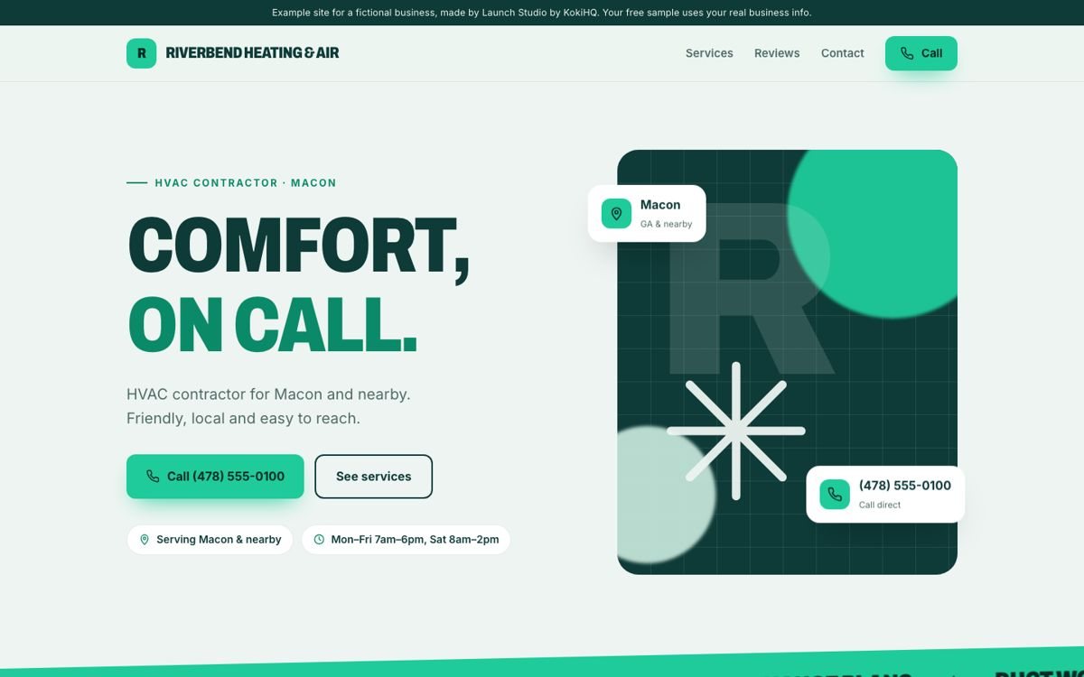 Example website built by Launch Studio, desktop view
