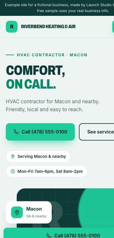 Example website built by Launch Studio, phone view